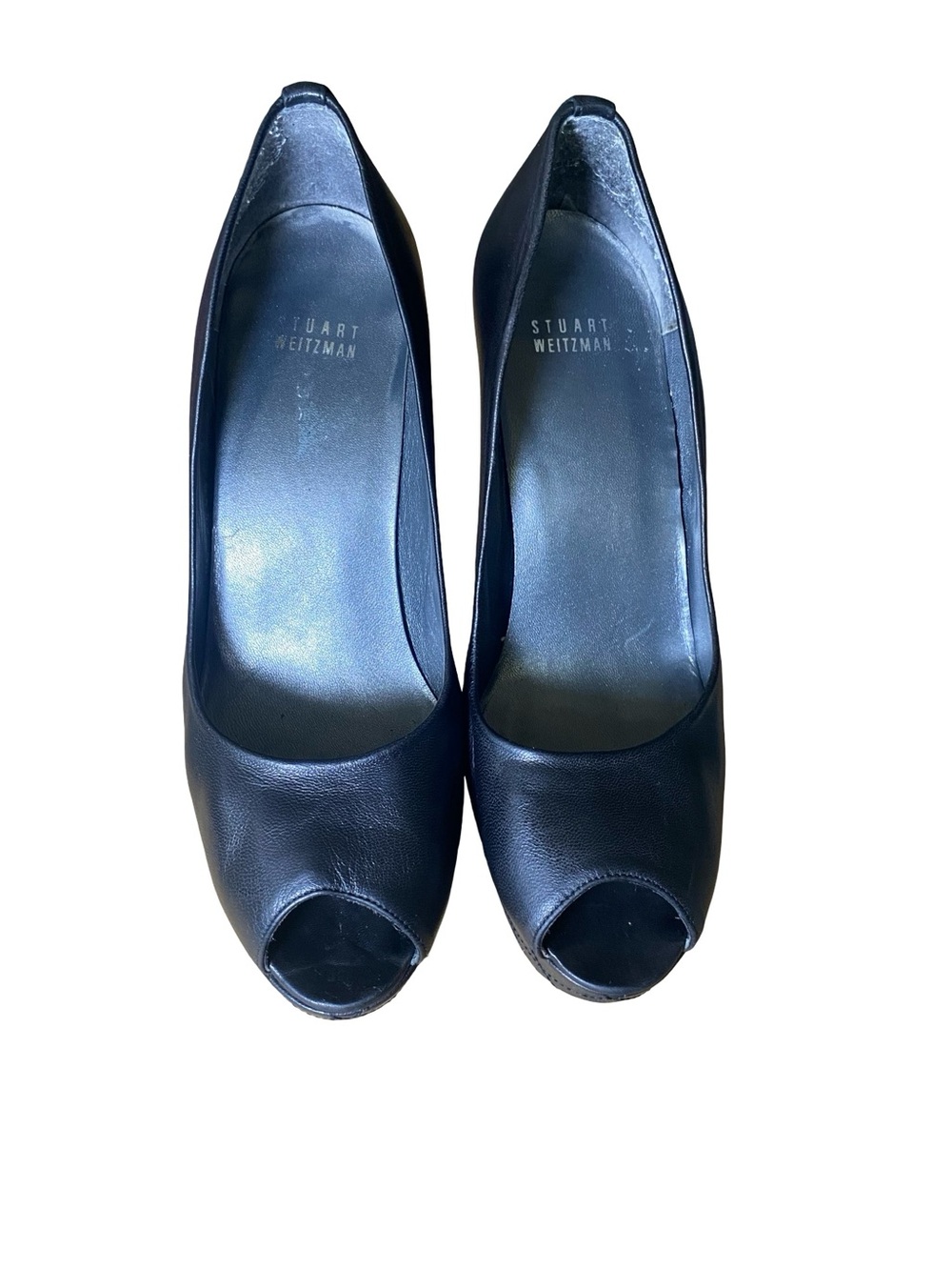Stuart Weitzman Black Leather‎ Peep Toe Platform Pumps size 9 true to size